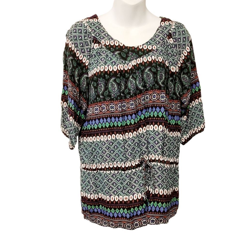 2/$20 Vintage Y2K Indian Style Green & White Top Blouse Size: M